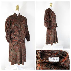 Vintage Marguerite Rubel San Francisco Velvet Jacquard Skirt Set Suit S